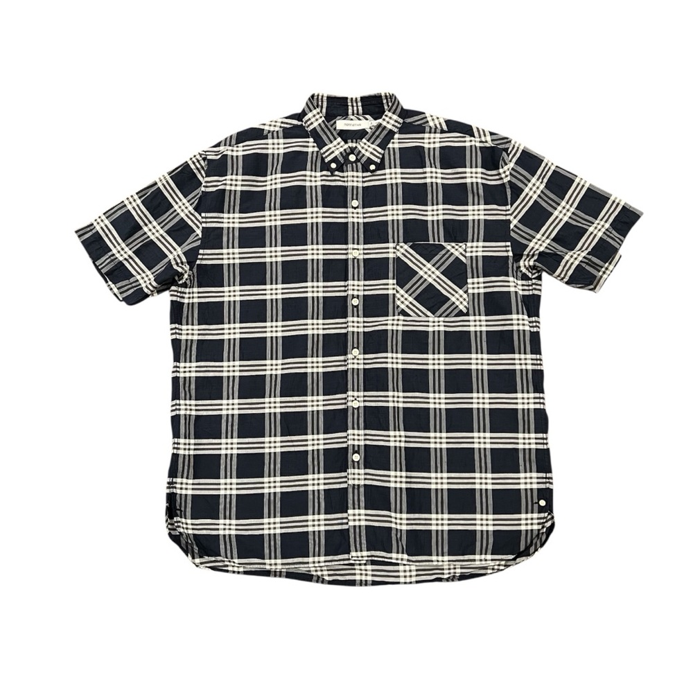 Nonnative Men’s Japanese Short-Sleeve‎ Linen Button Down Shirt Blue Plaid 4/XL